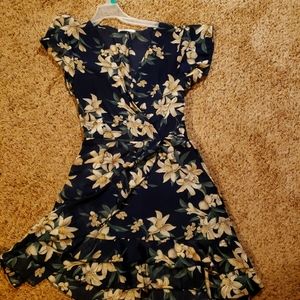 Wrap front, flowered mini dress